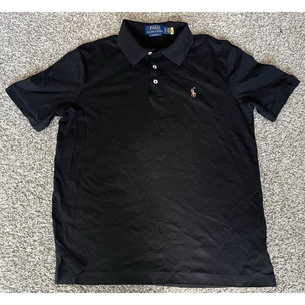 Women's Ralph Lauren Black Classic Fit Short Sleeve Polo Shirt, Small Petite